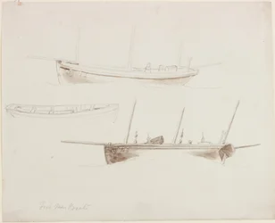 Cinq hommes en bateaux